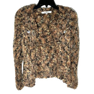 Esther Chen Womens Size M Cardigan Sweater Pockets Stretch Knot Knit 3D Shaggy